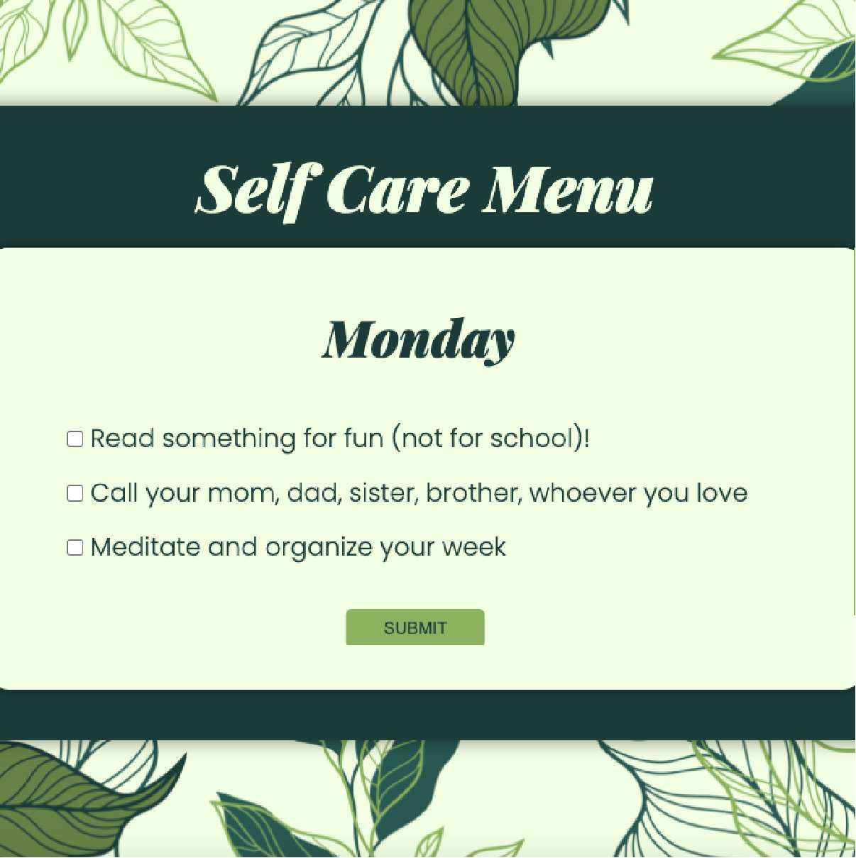 Link to Self Care Menu Website